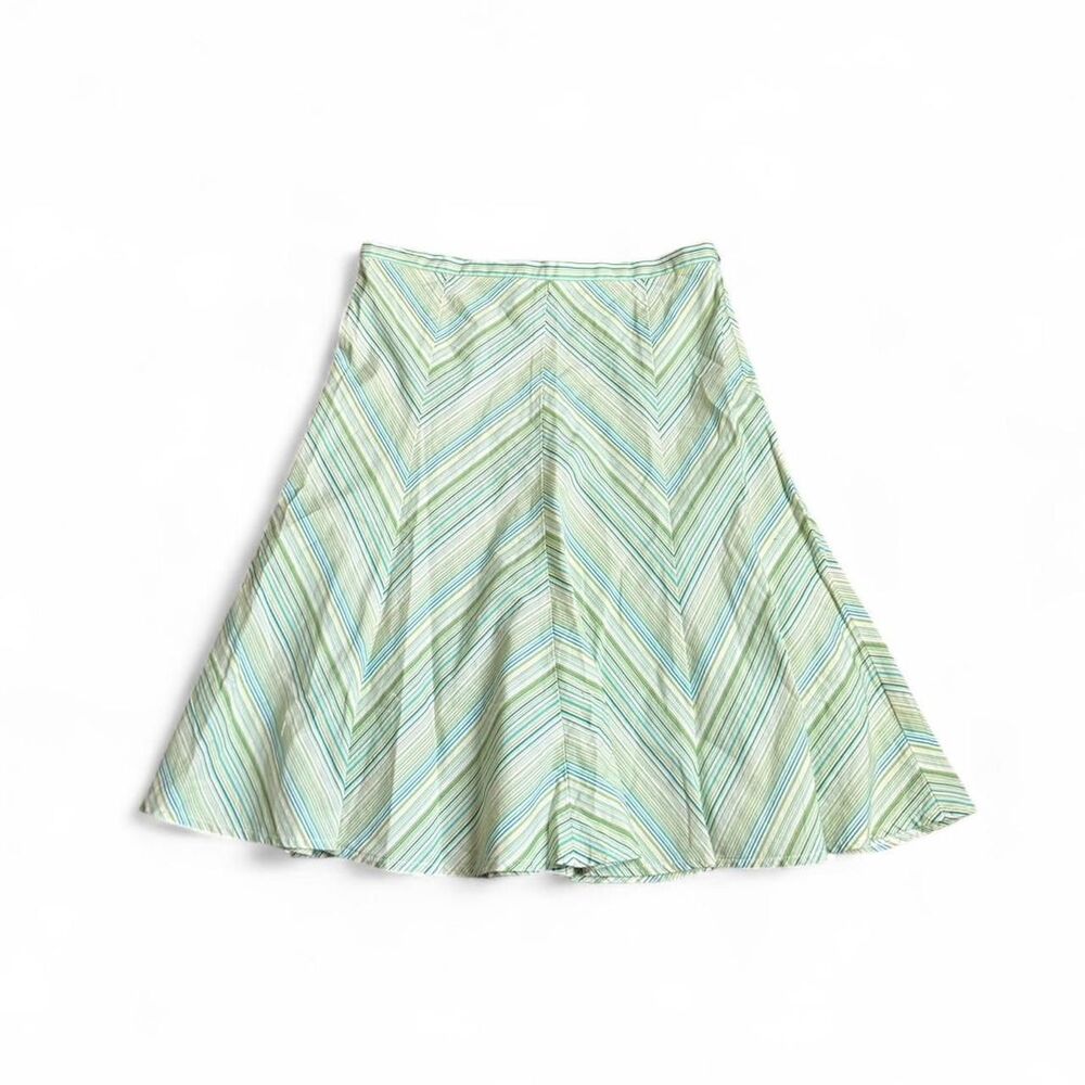 Preppy Coquette Spring Green and Blue Chevron Pinstripe Midi Skirt Size 7